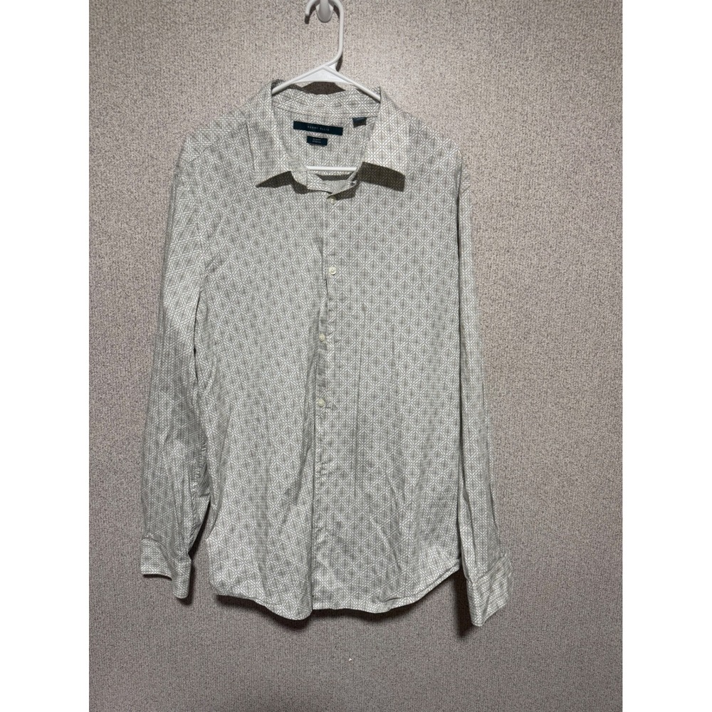 Perry Ellis Mens XXL‎ Slim Fit Stretch Shirt Geometric Diamond Print Long Sleeve